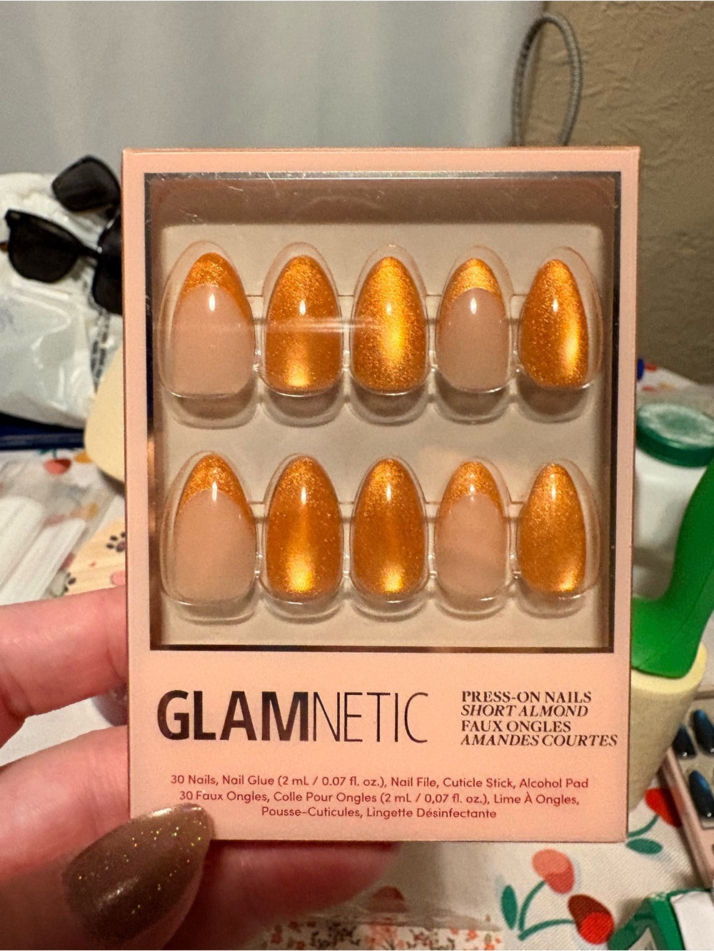 GLAMnetic Orange Pop Short Almond Press-On Nails - Picture 4 of 5